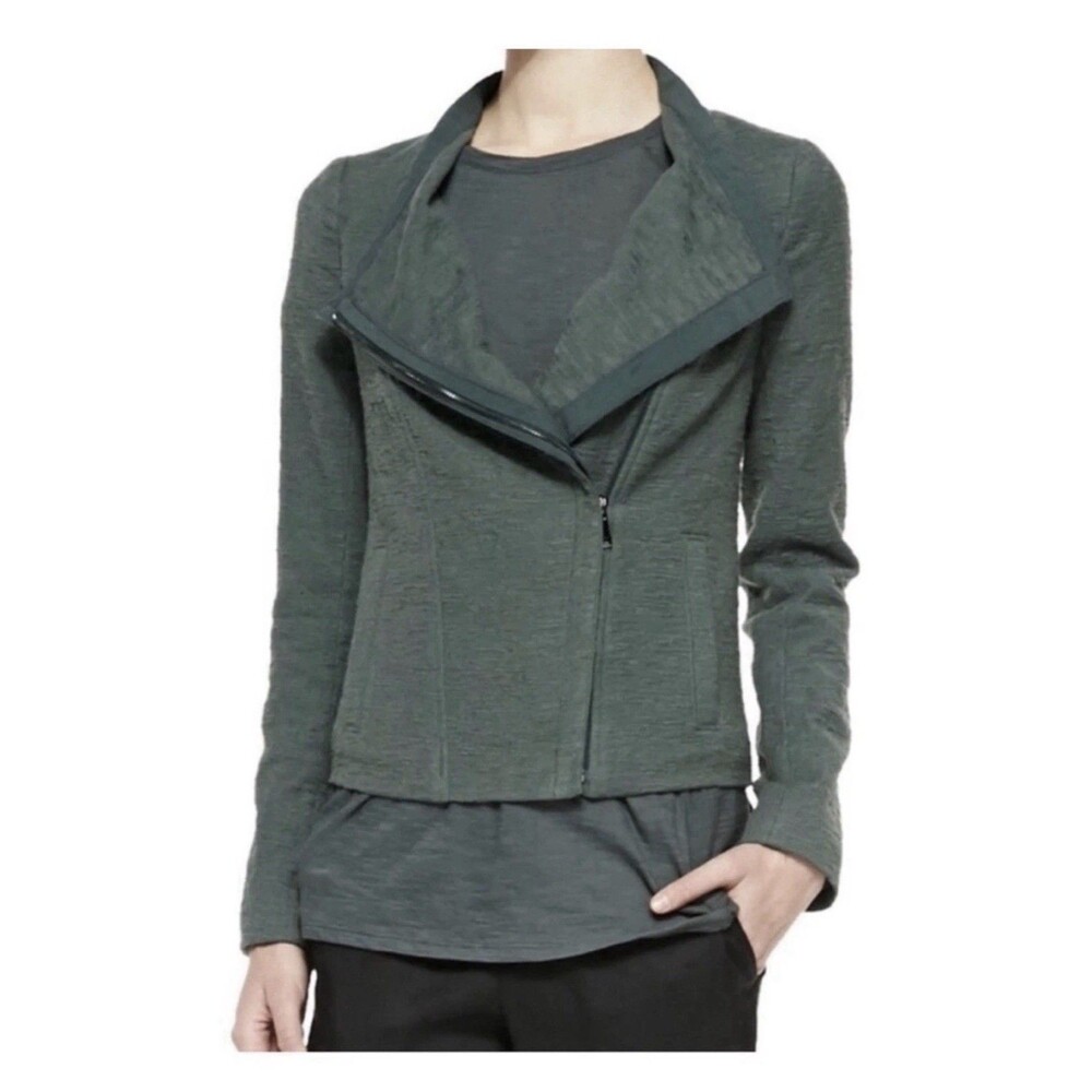 Vince Cypress Frise Moto Asymmetrical Textured Green Jacket Women’s Size S